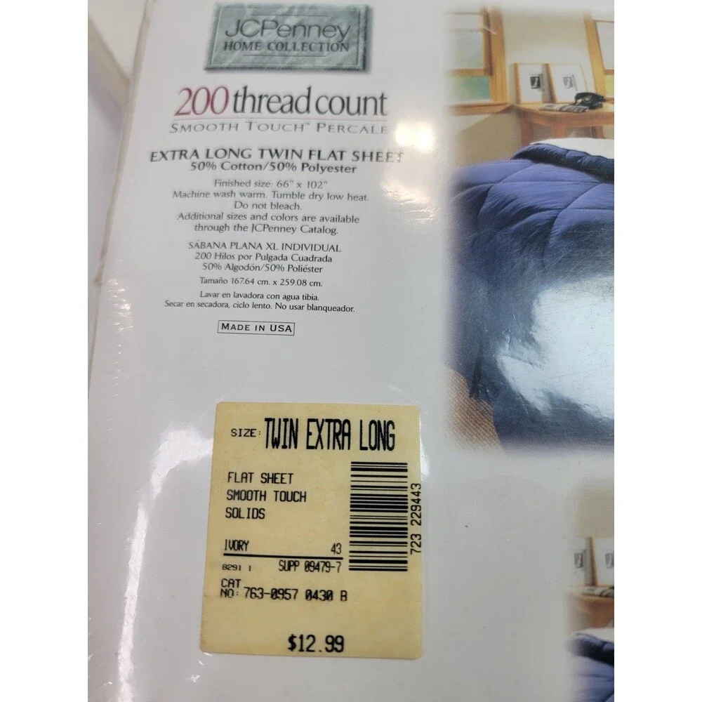 Vintage JCPenney Home Collection Twin XL Flat Sheet Ivory 200 Thread Count USA N